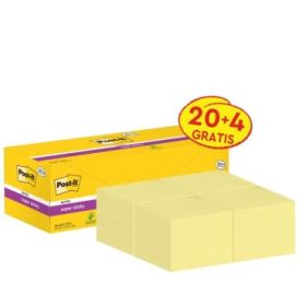 Post-It Super Sticky Pack de 24 Blocs de 90 Notas Adhesivas Reposicionables - 76x76mm - Promocion 20 Blocs + 4 Gratis - Paquete de Carton - Color Amarillo Claro