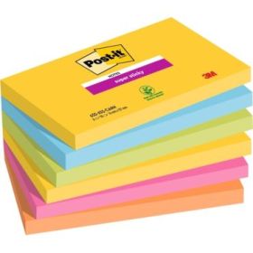 Post-It Super Sticky Pack de 6 Blocs de 90 Notas Adhesivas Reposicionables - Forma Rectangular - Colores Surtidos