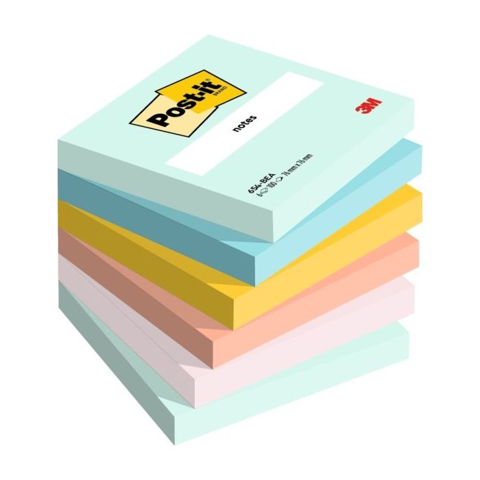Post-It Pack de 6 Blocs de 100 Notas Adhesivas Reposicionables - Forma Cuadrada - 76x76mm - Colores Surtidos