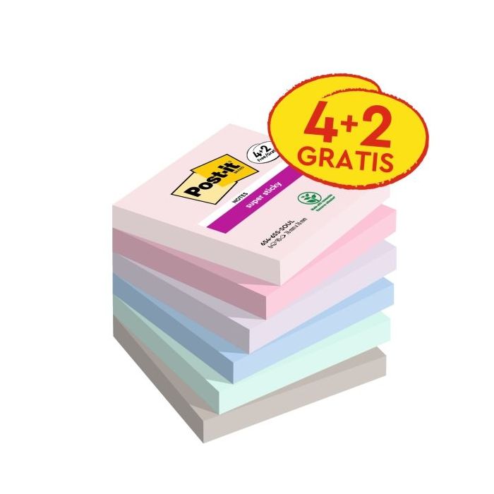 Post-It Super Sticky Pack de 6 Blocs de 90 Notas Adhesivas Reposicionables - Forma Cuadrada - 76x76mm - Color Gris