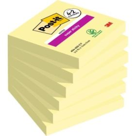 Post-It Super Sticky Pack de 6 Blocs de 90 Notas Adhesivas Reposicionables - 76x76mm - Promocion 4 Blocs + 2 Gratis - Color Amarillo Claro
