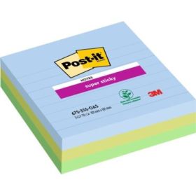 Post-It Super Sticky Pack de 3 Blocs de 70 Notas Adhesivas Reposicionables - Forma Cuadrada - 101x101mm - Colores Surtidos
