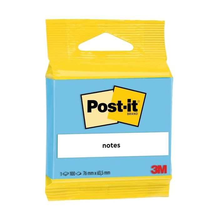 Post-It Bloc de 100 Notas Adhesivas Reposicionables - Forma Rectangular - 63.5x76mm - Color Azul