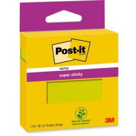 Post-It Super Sticky Pack de Hojas/Bloc, 1 Bloc de 90 Notas Adhesivas Reposicionables - 76x76mm - Color Verde