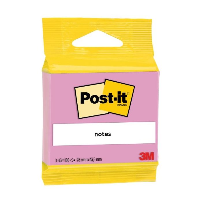 Post-It Bloc de 100 Notas Adhesivas Reposicionables - Forma Rectangular - 63.5x76mm - Color Rosa