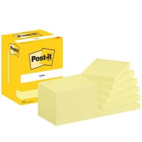 Post-It Pack de 12 Blocs de 100 Notas Adhesivas Reposicionables - Forma Rectangular - 76x102mm - Color Amarillo Claro