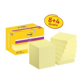 Post-It Super Sticky Pack de 12 Blocs de 90 Notas Adhesivas Reposicionables - 47.6x47.6mm - Promocion 8 Blocs + 4 Gratis - Color Amarillo Claro