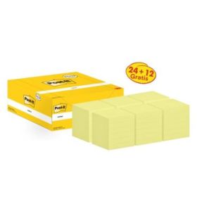 Post-It Pack de 36 Blocs de 100 Notas Adhesivas Reposicionables - Forma Cuadrada - 76x76mm - Color Amarillo Claro