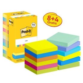 Post-It Pack de 12 Blocs de 90 Notas Adhesivas Reposicionables - Forma Cuadrada - 76x76mm - Colores Surtidos