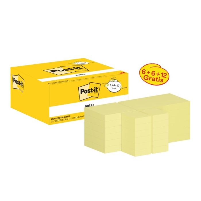 Post-It Pack de 24 Blocs de 100 Notas Adhesivas Reposicionables - Forma - 51x38mm - Color Amarillo Claro
