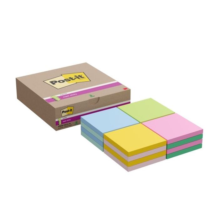 Post-It Super Sticky Pack de 16 Blocs de 90 Notas Adhesivas Reposicionables - Forma Cuadrada - 76x76mm - en Zig-Zag - Colores Surtidos