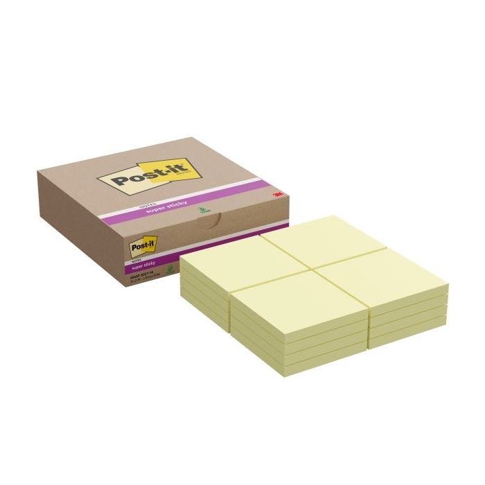 Post-It Super Sticky Pack de 16 Blocs de 90 Notas Adhesivas Reposicionables - 76x76mm - Color Amarillo Claro