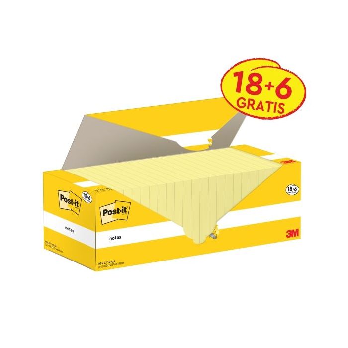 Post-It Pack de 24 Blocs de 100 - Forma Rectangular - 76x127mm - Color Amarillo Claro