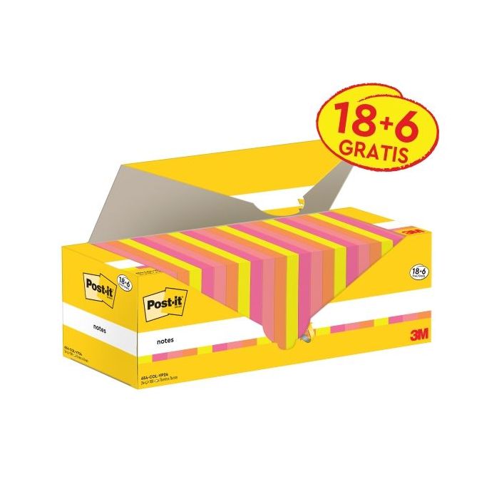 Post-It Pack de 24 Blocs de 100 - Forma Cuadrada - 76x76mm - Colores Surtidos