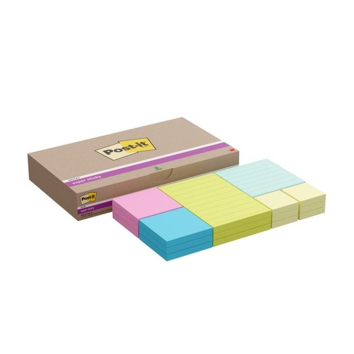 Post-It Super Sticky Pack de 18 Blocs de 90 Notas Adhesivas Reposicionables - Colores Surtidos