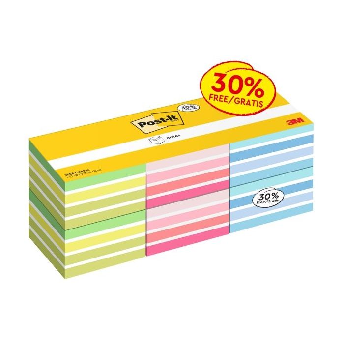 Post-It Pack de 6 Cubos de 450 Notas Adhesivas Reposicionables - Forma Cuadrada - Colores Surtidos