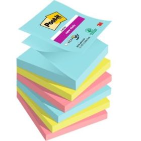 Post-It Super Sticky Pack de 6 Blocs de 90 Notas Adhesivas Reposicionables - Forma Cuadrada - 76x76mm - en Zig-Zag - Colores Surtidos