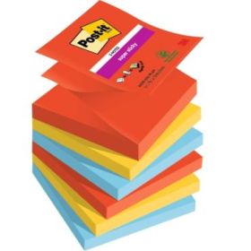 Post-It Super Sticky Pack de 6 Blocs de 90 Notas Adhesivas Reposicionables - Forma Cuadrada - 76x76mm - en Zig-Zag - Colores Surtidos