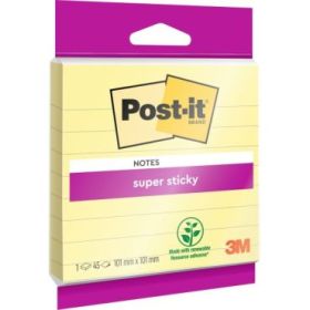 Post-It Super Sticky Bloc de 45 Notas Adhesivas Reposicionables con Renglones - Forma Cuadrada - 101x101mm - Color Amarillo Claro