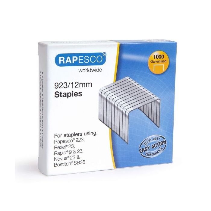 Rapesco Caja de 1000 Grapas 923/12 - Alambre Reforzado Galvanizado - Patilla de 12mm