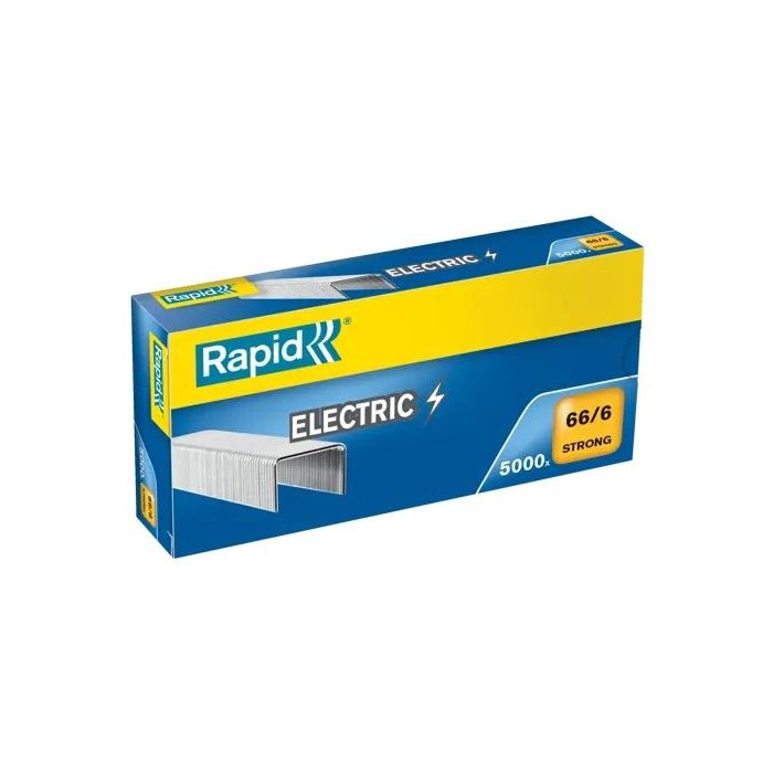 Rapid Strong Caja de 5000 Grapas 66/6 Electric - Para Grapar hasta 20 Hojas - Alambre Reforzado Galvanizado - Patilla de 6mm