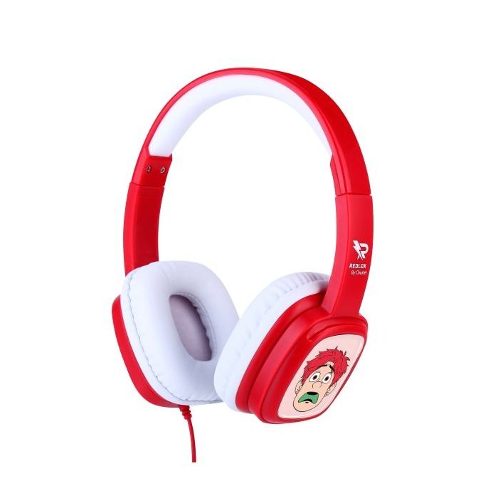 Redlox by Chuster Color Auriculares con Cable de 1m - Altavoz 30mm - 32Ohm - Sensibilidad 85dB - Conector Jack 3.5mm - Personalizable con Tarjetas - Color Rojo y Blanco