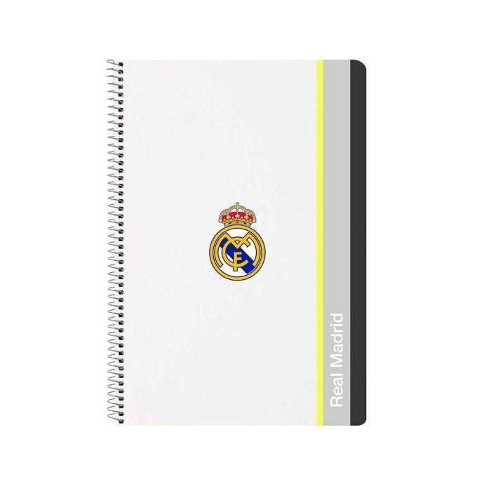 Safta Real Madrid Cuaderno Espiral - Tapas Duras - 80 Hojas A4 con Cuadriculada 4X4mm - Formato Folio - 21.5x31x1cm - Color Blanco y Negro