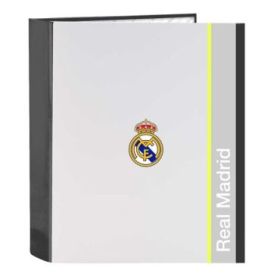 Safta Real Madrid Carpeta de 4 Anillas - Tapas Duras Forradas - Lomo de 60mm - Formato Folio - 27x33x6cm - Color Blanco y Negro