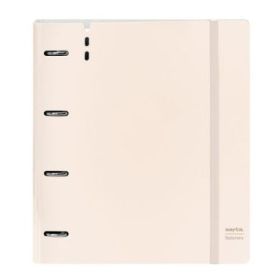 Safta Carpeta de 4 Anillas - PP Foam - Anillas de 35mm - Incluye 100 Hojas A4 - 27x32x4cm - Color Beige