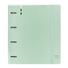 Safta Carpeta de 4 Anillas - PP Foam - Anillas de 35mm - Incluye 100 Hojas A4 - 27x32x4cm - Color Verde Pastel