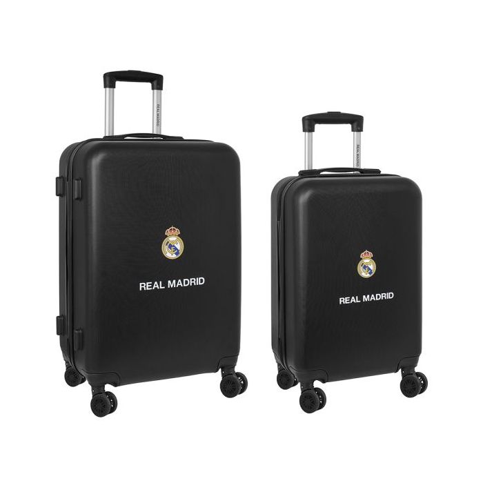 Safta Real Madrid Pack de 2 Maletas Trolley de 20" y 24" Rigidas - Candado - Asa Telescopica de PVC con Goma - 4 Ruedas 360º - 40x63x26cm - Color Negro