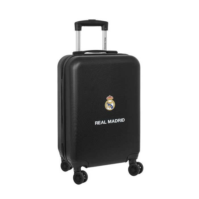 Safta Real Madrid Maleta Trolley de Cabina 20" Rigida - Candado - Asa Telescopica de PVC con Goma - 4 Ruedas 360º - 34.5x55x20cm - Color Negro