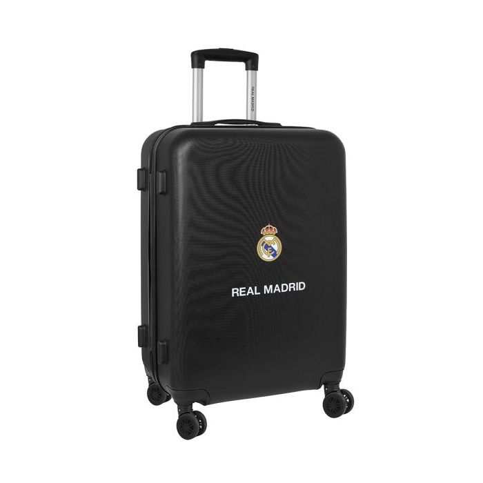 Safta Real Madrid Maleta Trolley Mediana 24" Rigida - Candado - Asa Telescopica de PVC con Goma - 4 Ruedas 360º - 40x63x26cm - Color Negro