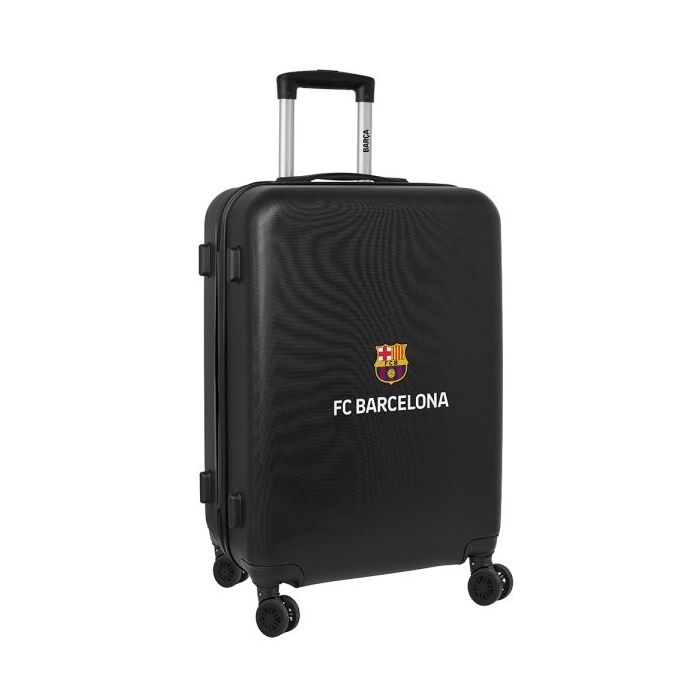 Safta F.C.Barcelona Maleta Trolley Mediana 24" Rigida - Candado - Asa Telescopica de PVC con Goma - 4 Ruedas 360º - 40x63x26cm - Color Negro