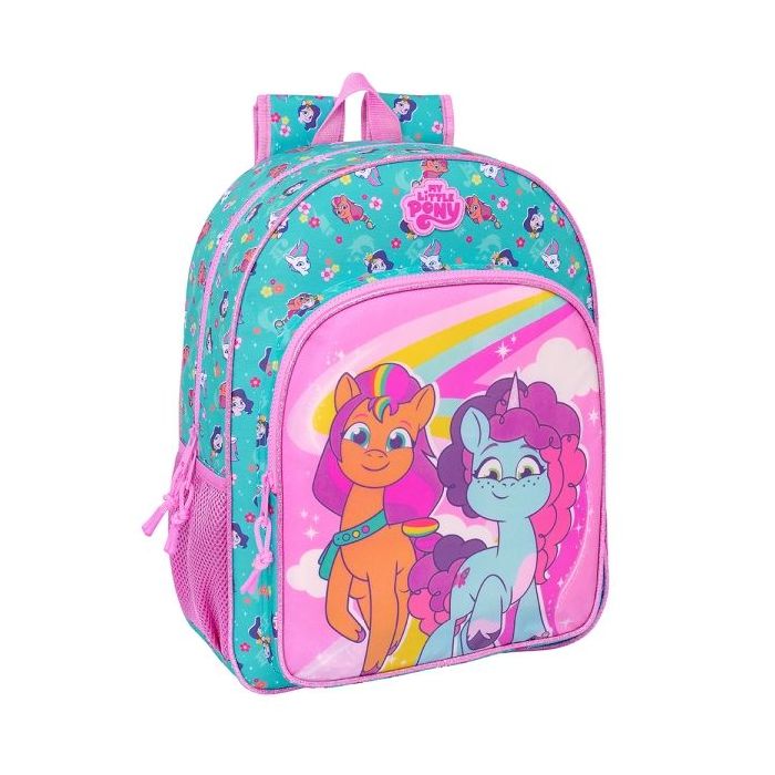Safta My Little Pony "Magic" Mochila Infantil - Adaptable a Carro - Asa de Mano - Bolsillos Laterales - 33x42x14cm - Color Rosa/Azul