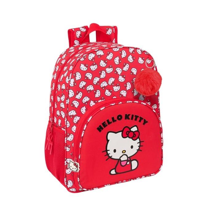 Safta Hello Kitty "Iconic" Mochila Infantil - Adaptable a Carro - Asa de Mano - Bolsillos Laterales - 33x42x14cm - Color Rojo