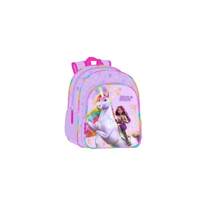 Safta Unicorn Academy Mochila Infantil - Adaptable a Carro - Asa de Mano - Bolsillos Laterales - 33x42x14cm - Color Lila