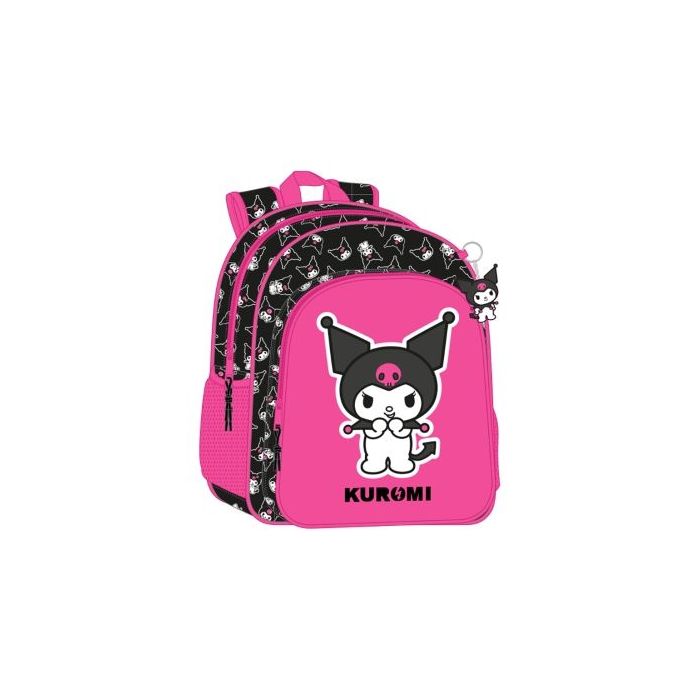 Safta Kuromi Mochila Infantil - Adaptable a Carro - Asa de Mano - Bolsillos Laterales - 33x42x14cm - Color Fucsia/Negro