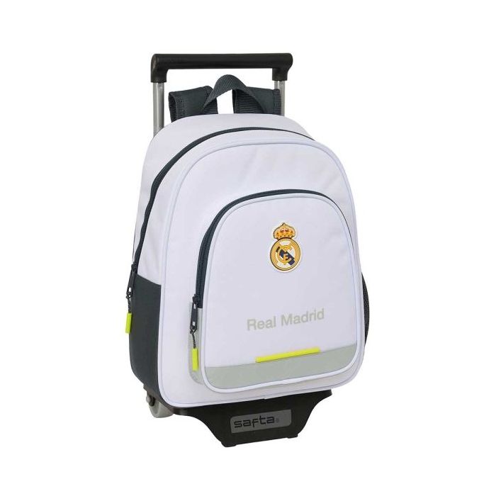 Safta Real Madrid Mochila con Carro de 10L 705 Integrado - Portabotellas - Extraible para Limpieza - Carro de PP, Acero y PVC - 28x34x10cm - Color Blanco y Negro