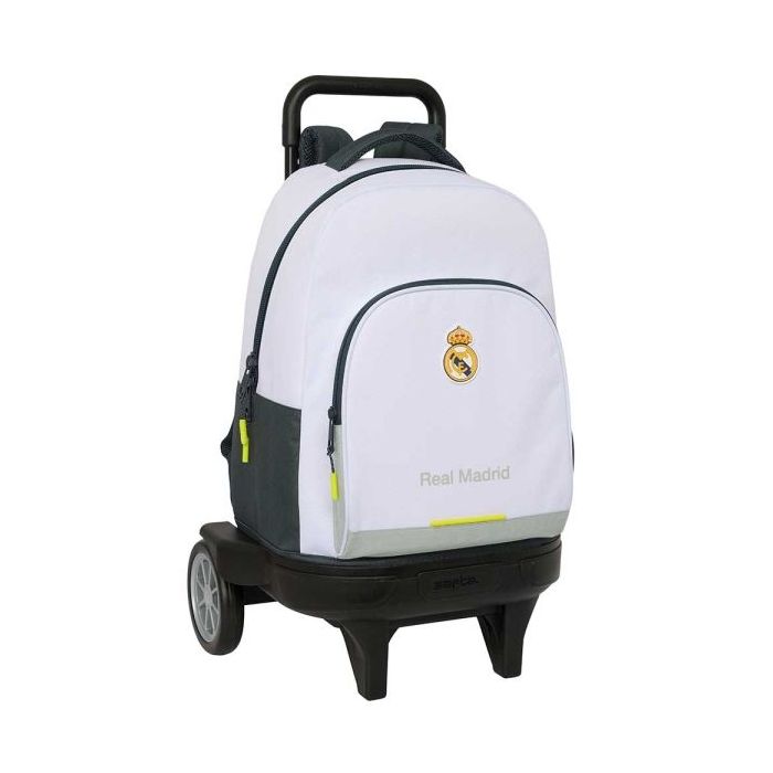 Safta Real Madrid Compact Mochila con Carro Integrado - Portabotellas - Extraible para Limpieza - Ruedas con Goma Antivibracion - Carro de PP, Acero y PVC - 33x45x22cm - Color Blanco y Negro