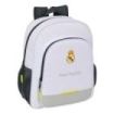 Safta Real Madrid Mochila Infantil de 15L - Adaptable a Carro - 2 Compartimentos - Portabotellas - 32x38x12cm - Color Blanco y Negro