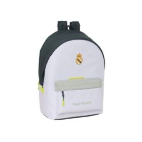Safta Real Madrid Mochila Antirrobo para Portatil hasta 15.6" - Bolsillo para Tablet hasta 11" - USB Integrado - Cremallera con Doble Tirador - 31x44x18cm - Color Blanco y Negro
