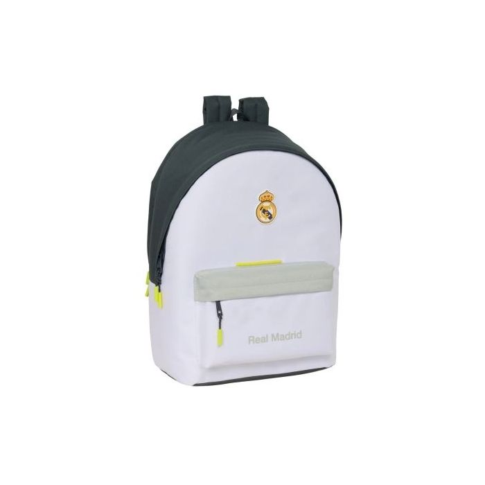 Safta Real Madrid Mochila Antirrobo para Portatil hasta 15.6" - Bolsillo para Tablet hasta 11" - USB Integrado - Cremallera con Doble Tirador - 31x44x18cm - Color Blanco y Negro
