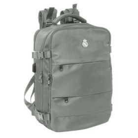 Safta Real Madrid Mochila de Viaje Cabina de 23.1L - Espacio para Portatil hasta 15.6" - USB Integrado - Zapatero con Cremallera - 29x44x19cm - Color Gris
