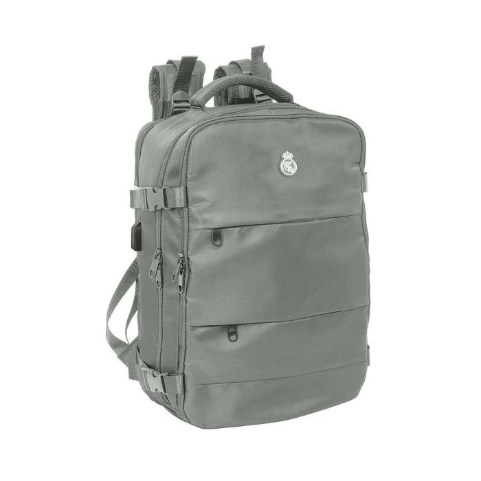 Safta Real Madrid Mochila de Viaje Cabina de 23.1L - Espacio para Portatil hasta 15.6" - USB Integrado - Zapatero con Cremallera - 29x44x19cm - Color Gris