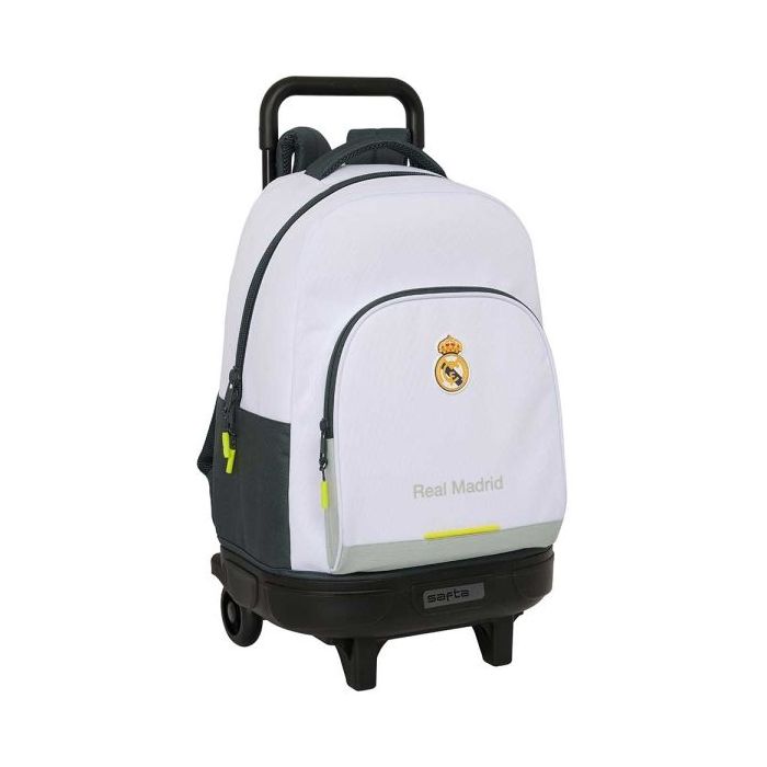 Safta Real Madrid Compact Mochila con Carro Integrado - Portabotellas - Extraible para Limpieza - Carro de PP, Acero y PVC - 33x45x22cm - Color Blanco y Negro