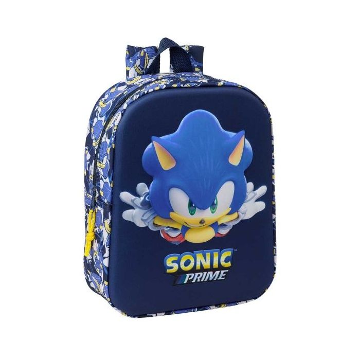 Safta Sonic Mochila Guarderia 3D de 6L - Asa de Mano Superior - Asas Regulables y Acolchadas - Cierre de Cremallera - 22x27x10cm - Color Azul Marino