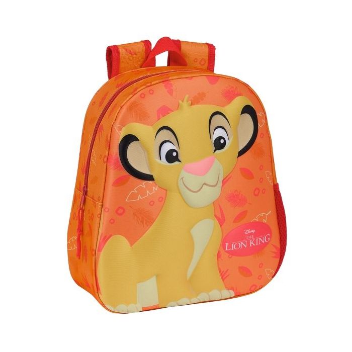 Safta el Rey Leon Mochila 3D de 8.64L - Portabotellas - Tarjeta de Identificacion Personal - Hombreras Acolchadas - 27x33x10cm - Color Naranja