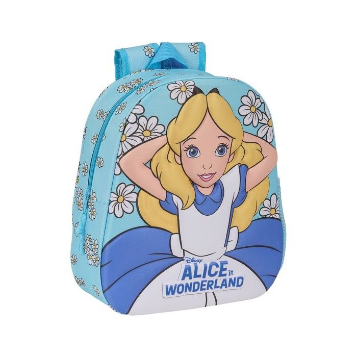 Safta Alicia en el Pais de las Maravillas Mochila 3D de 8.64L - Portabotellas - Tarjeta de Identificacion Personal - Hombreras Acolchadas - 27x33x10cm - Color Azul Claro