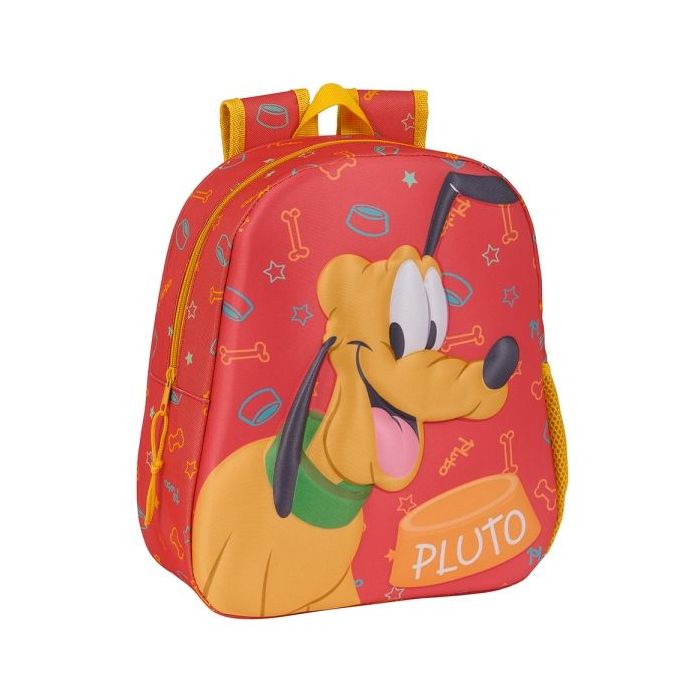 Safta Pluto Mochila 3D de 8.64L - Portabotellas - Tarjeta de Identificacion Personal - Hombreras Acolchadas - 27x33x10cm - Color Rojo